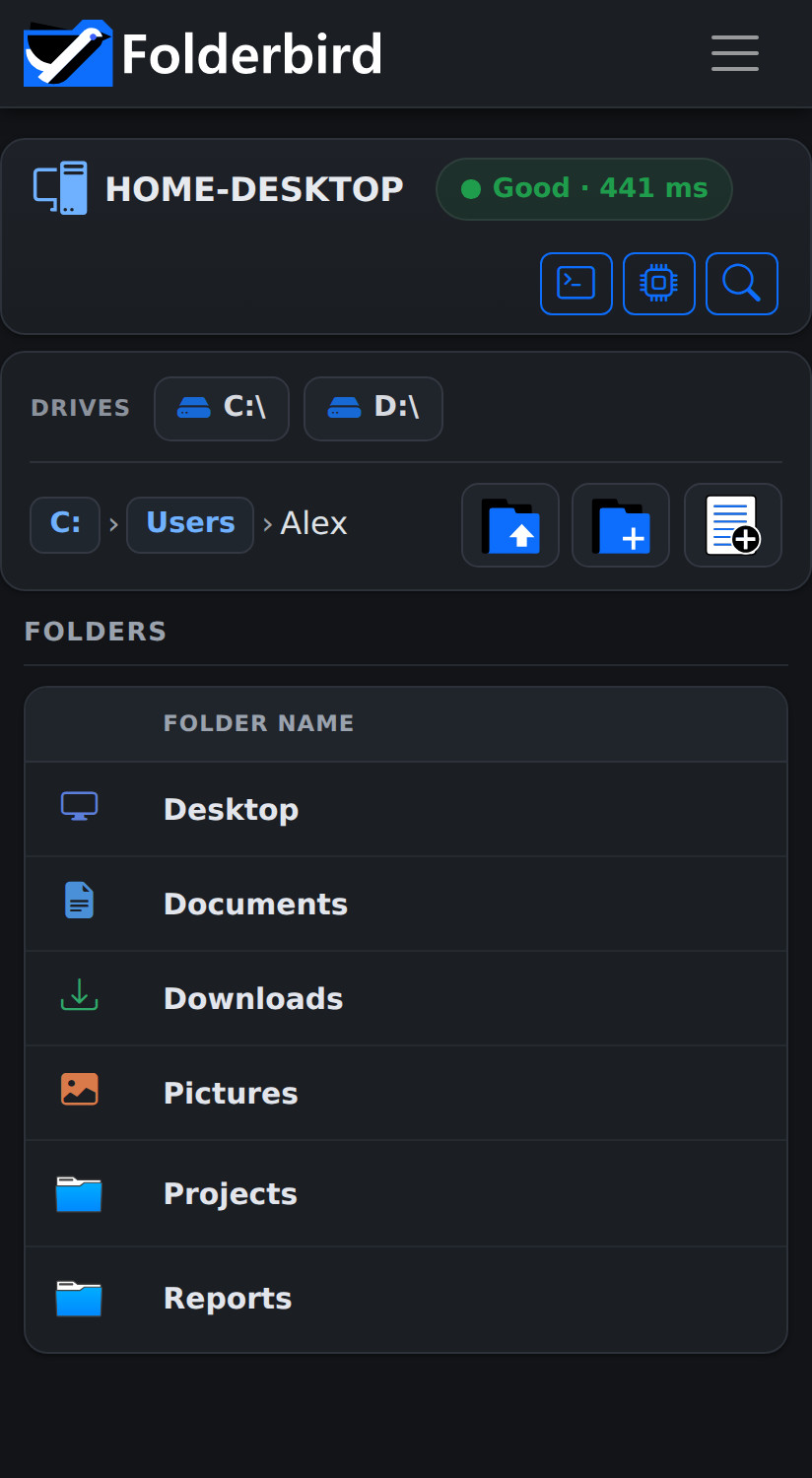Browsing a PC's folders on a phone